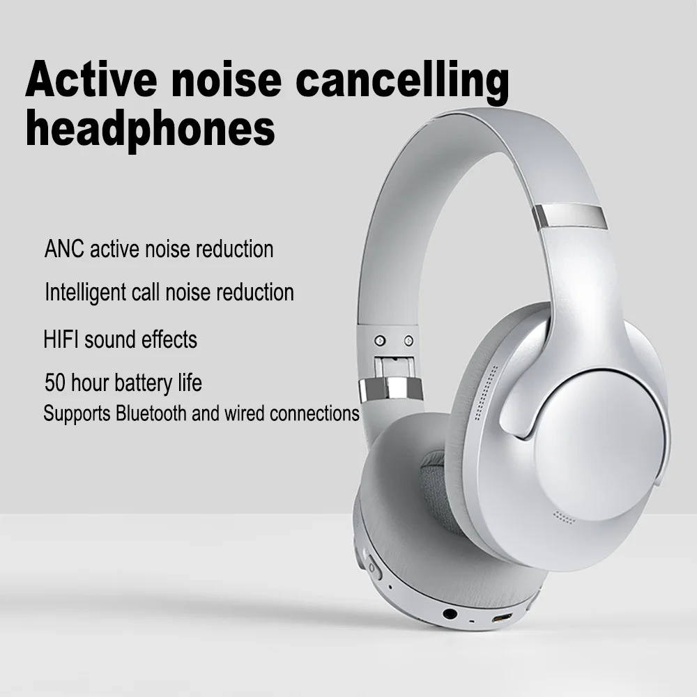 

Simple Style Wireless Bluetooth Headphones Bluetooth/WIred Dual Mode ANC Active Noise Reduction HIFI Earphones Bluetooth Headset