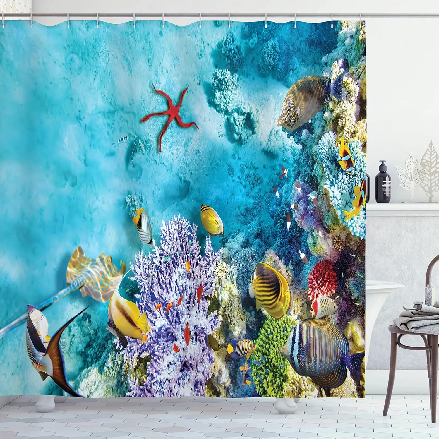 

Underwater Coral Reef Shower Curtain Tropical Fish Sea Life Ocean Bathroom Decor Linen180x230