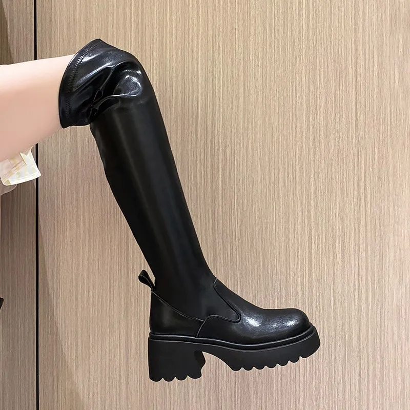 Women Over The Knee High Boots Fashion Back Zippers Shoes Autumn Winter Thick Heel Ladies Knight Long Booties