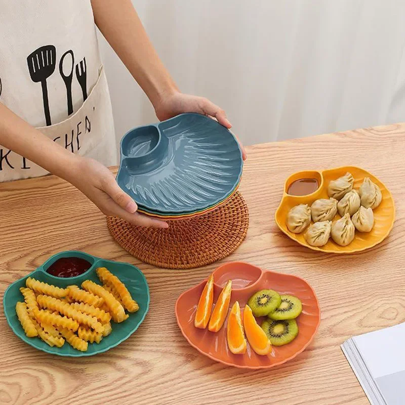 Kitchen Breakfast French Fries Plate with Seasoning Sub-Grid Household Snack Dry Fruit Plate Children Cute Table Spit Bone Plate