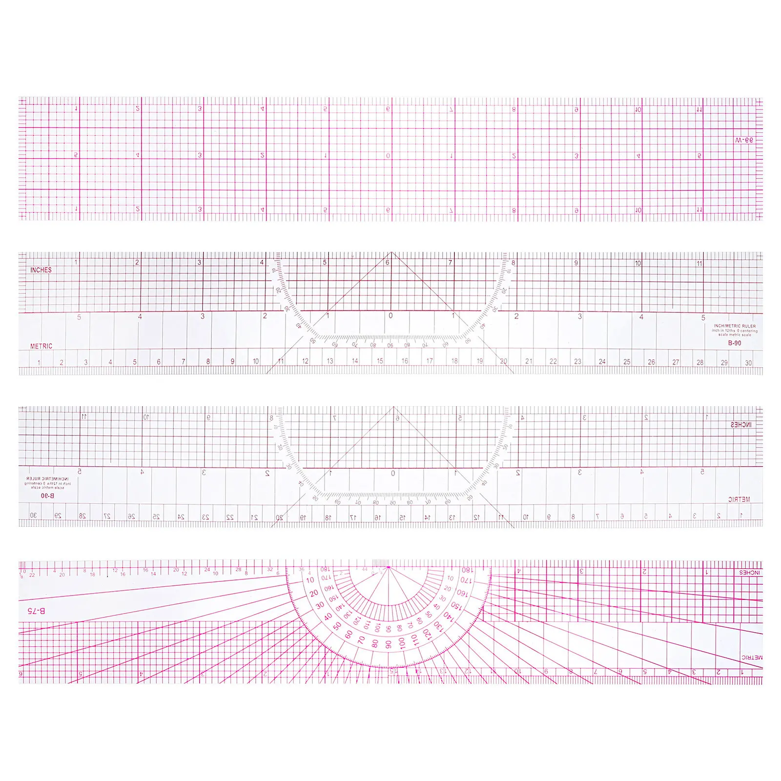 Sewing Garments - 4-delige flexibele kledingpatroonliniaal, multifunctionele zachte liniaalset,