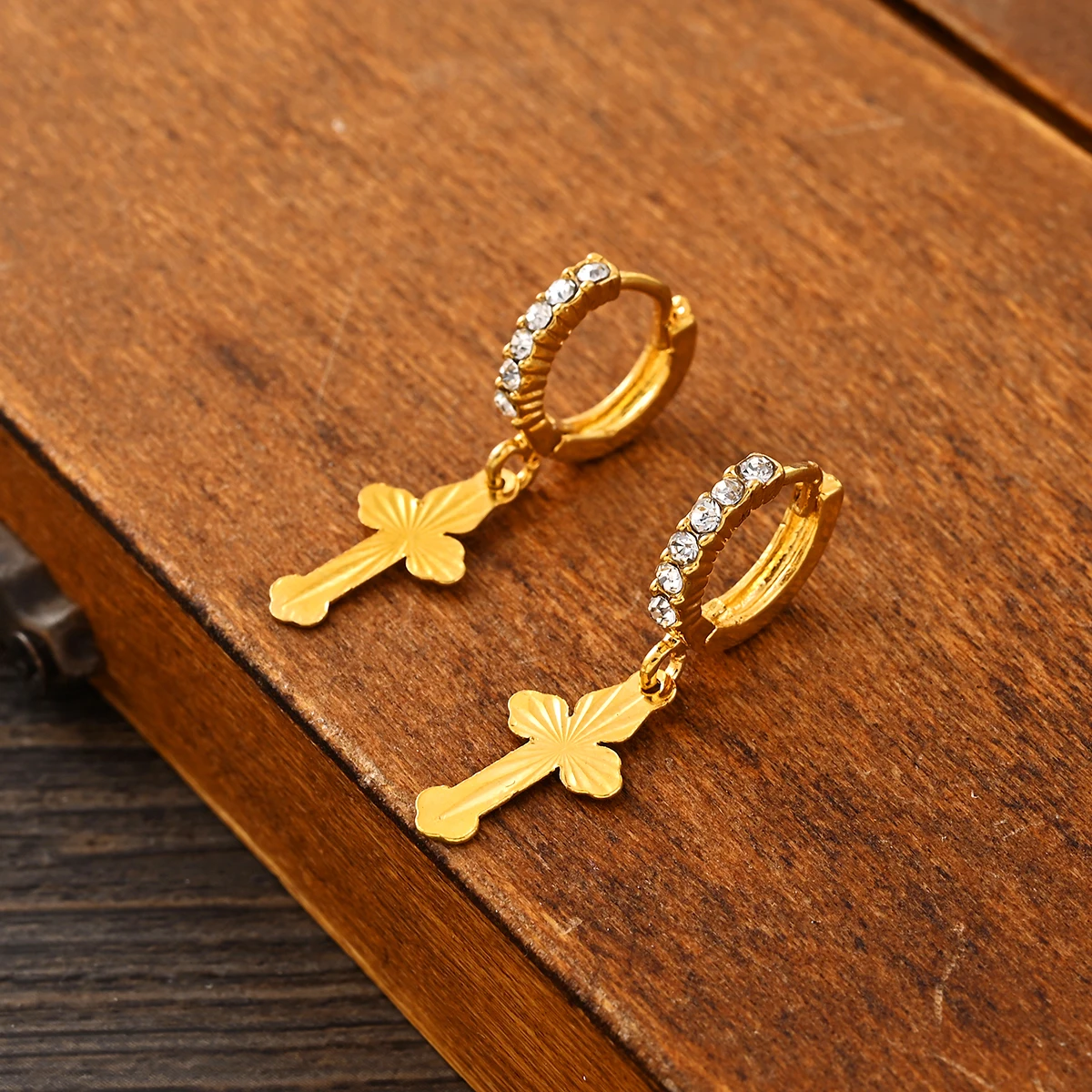 

Small Gold Color Cross Earrings Women's/Girls African Beautiful 18K Nicely Cute Small Ethiopian Jewelry Wedding Gift