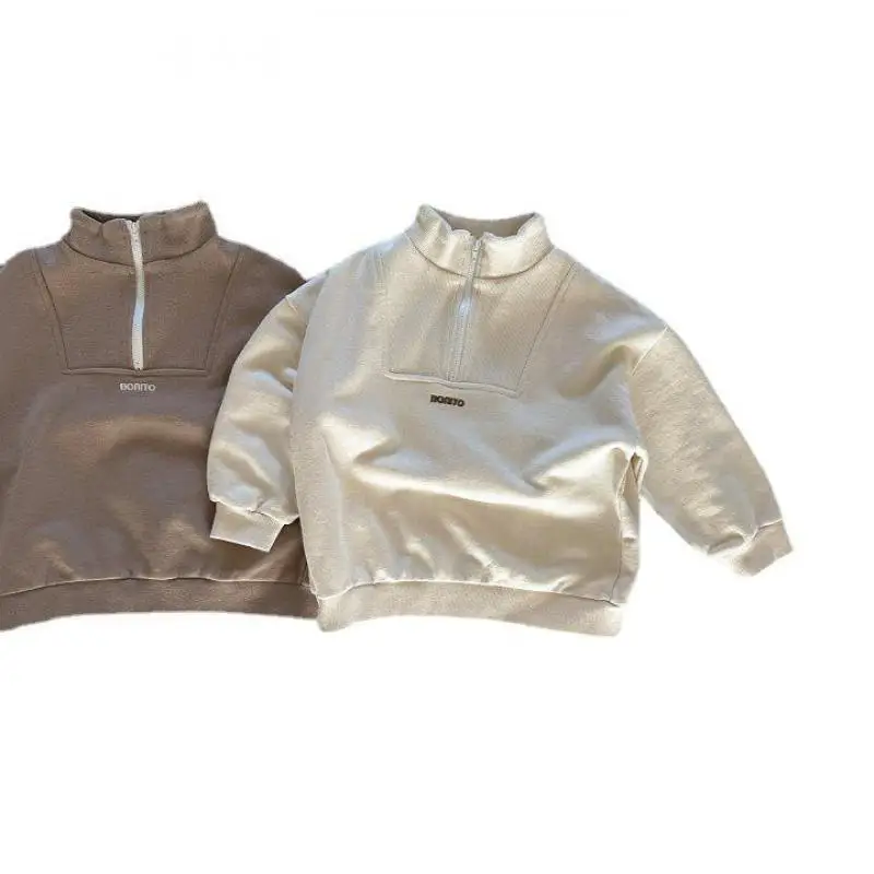 2025 Herfst Nieuwe Baby Jongen Meisje Effen Hoge Kraag Rits Sweatshirt Kinderen Katoen Losse Casual Tops Kinderen Lange Mouw Kleding