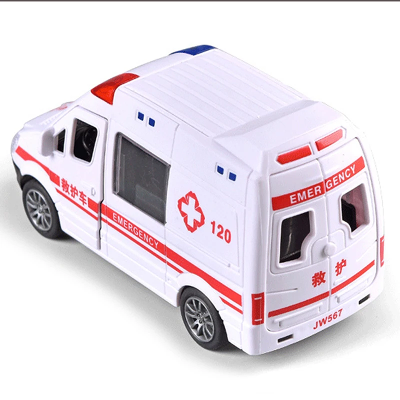 Hospital Rescue Ambulance Police Metal Cars Model Pull Back Sound And Light Alloy Diecast Car Toys For Children  Gifts