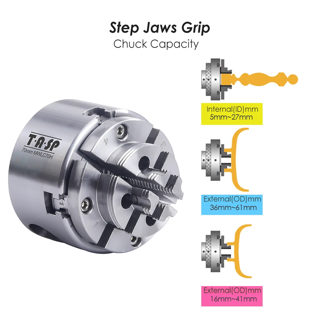 Tasp-木材旋盤スクロールチャックセット,4ジョー,木工ツール,70mm, 2.75インチ,m18x2.5 1 \