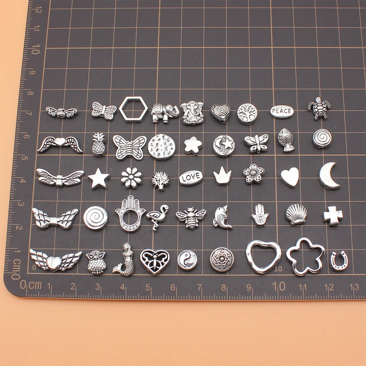 45pcs Antique Silver Color Small Hole Beads Charms Collection For DIY Jewelry Making, 45 Styles, 1 of Each