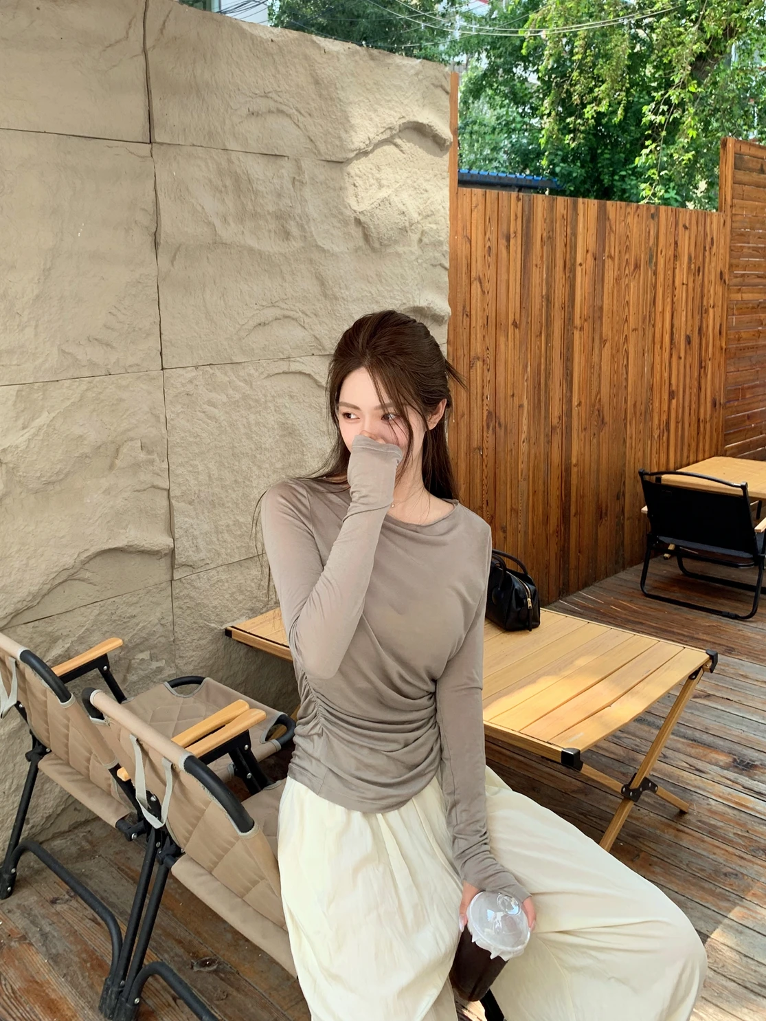 

Редкая женская футболка с длинным рукавом для защиты от солнца Wang Dian Dian Zhao Lu Si, шелковая, с завязками на талии, для подружек невесты, на каждый день