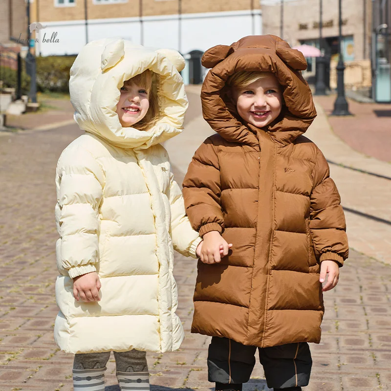 Dave Bella New Winter Overalls for Children Girls' Long Hooded Down Jacket Thickened Warm Kid Clothing Down DB4243343