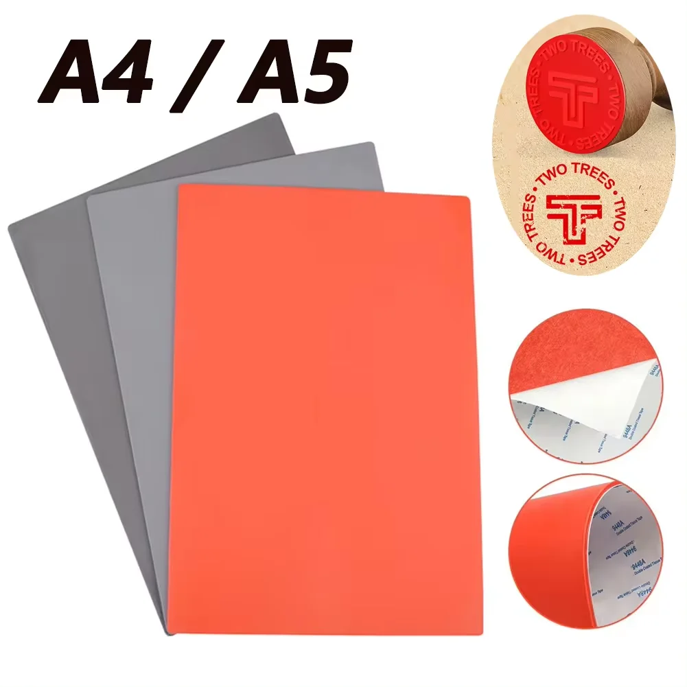 A4 A5 Rubber Stamp Sheet for Laser Cutter and Engraving Machine Orange Grey Rubber Sheet Laser Engraving Material DIY Rubber Mat