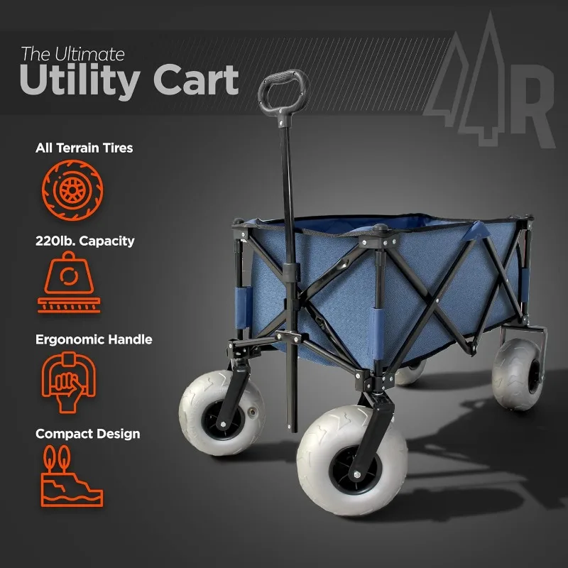 Big Wheel Beach Cart All Terrain Steel Frame Multi-Purpose Cart with 9-inch Pneumatic Tires Foldable Design STRONG AND DURABLE