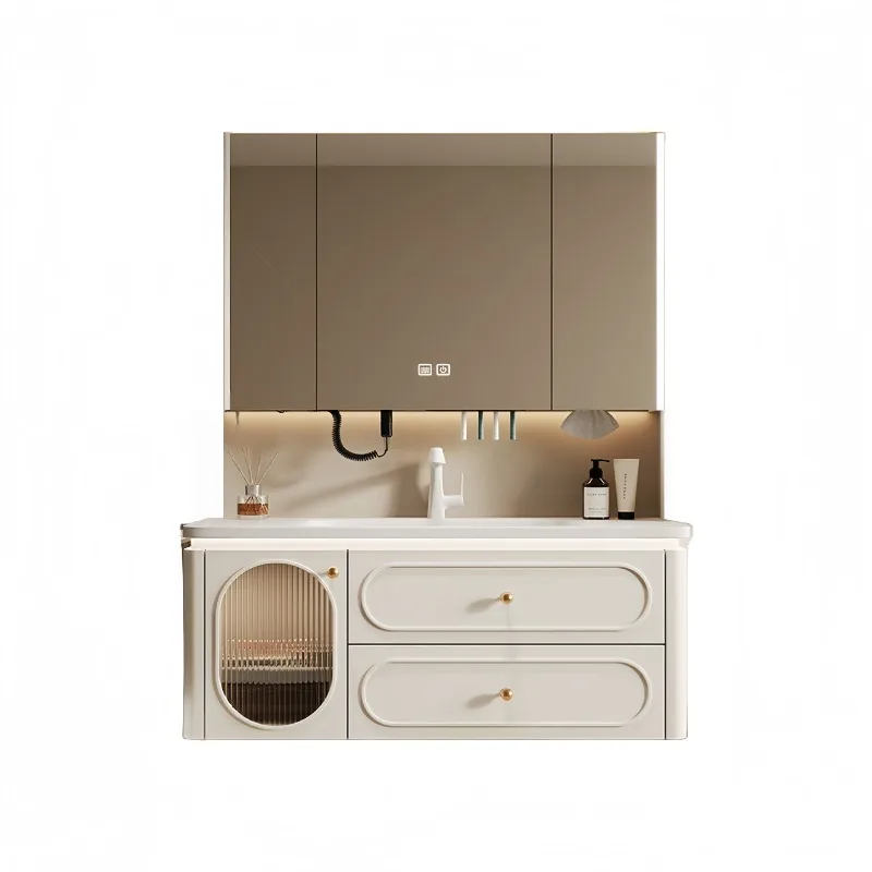 

High-end French cream wind oak paint ceramic integrated basin intelligent combination, bathroom wash face wash hand bathro