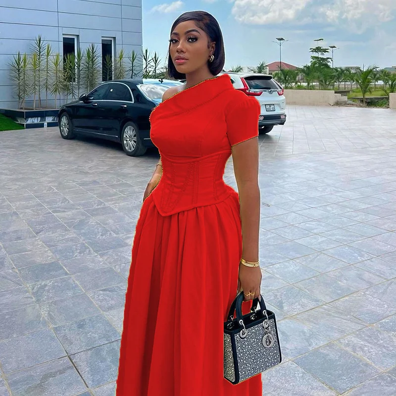 Doyerl One Shoulder A-line Maxi Dress Women Elegant Prom Club Party Short Sleeve Corset Long Dresses Vestidos De Verano 2025