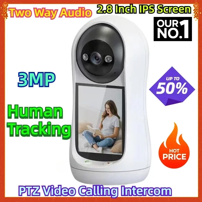 

Two Way Audio PTZ Video Calling Intercom Smart Baby Monitor Camera Wifi Camera 2K 3MP 2.8 Inch IPS Screen Human Tracking Icsee