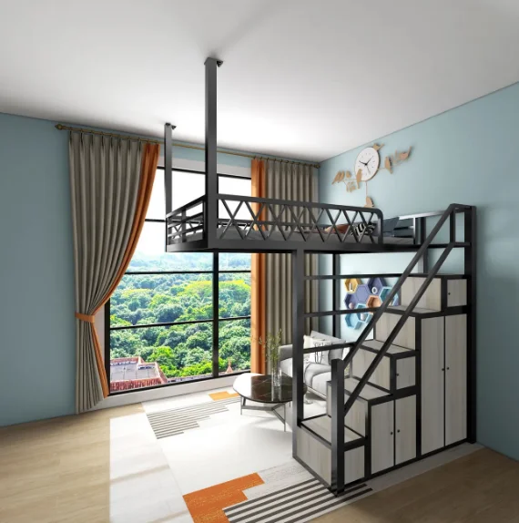 Space-saving Overhead Bed Multifunctional Pavilion Bed Dormitory Wall Bed Wrought Iron