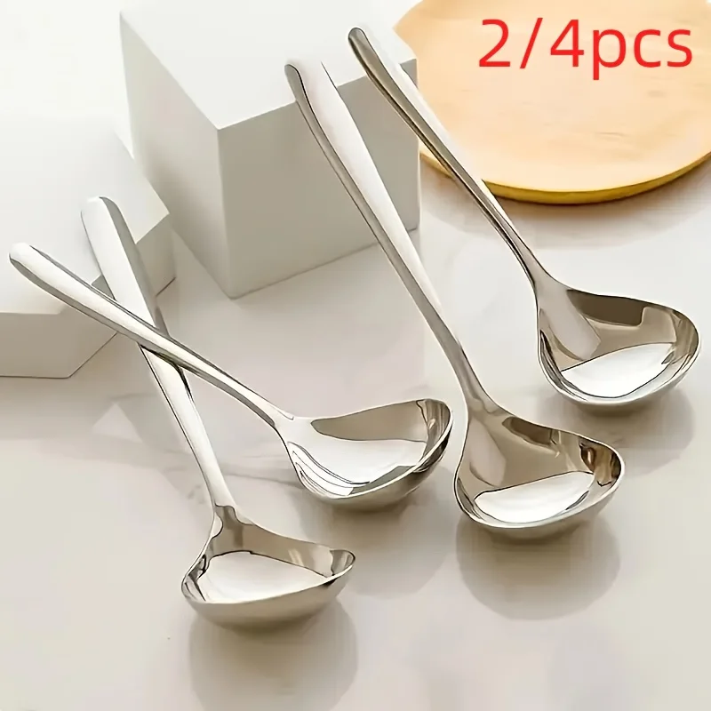 

4pcs/2pcs Durable Stainless Steel Long Handled Soup Spoon, Perfect for Soup, Porridge And Hotpot Restaurants, Ideal Kitchen.