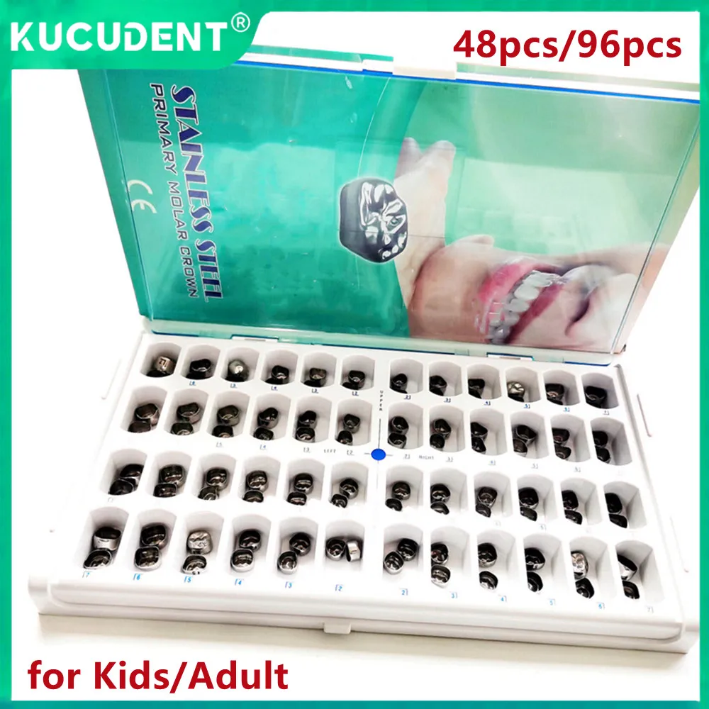 

96pcs/48pcs Preformed Stainless Steel Dental Crowns for Kids Adult Pediatric Temporary Molar Teeth Crown 1st 2nd Primary Therapy