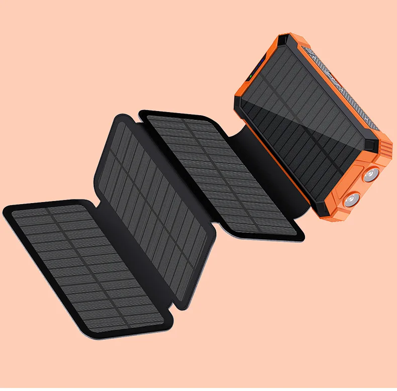 Solar Power Bank 20000mAh forte torcia a LED portatile pieghevole pannello solare cablato caricabatterie Mobile per banca di ricarica Wireless