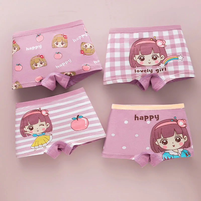 Kids Underwear Cotton Pink Cartoon Rabbit Breathable Soft Purple Girls Panties Flat Corner Clothes For Little Girls 1-10 Years