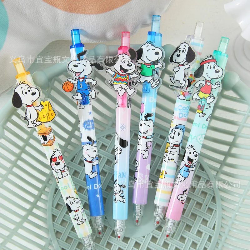 48pcs Anime Snoopy Patch Gel Pen 0.5mm Black Press Signature Pen Student Portable Pen Clip Stationery Gift Wholesale view 2