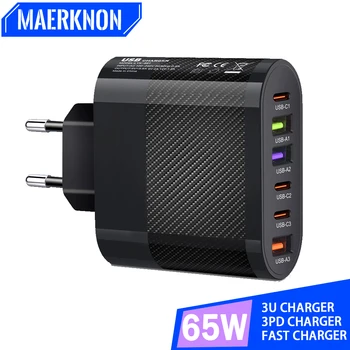65W 6 port şarj tipi C hızlı şarj cep telefonu adaptörü hızlı şarj 3.0 iPhone 15 14 için Xiaomi Samsung duvar şarj