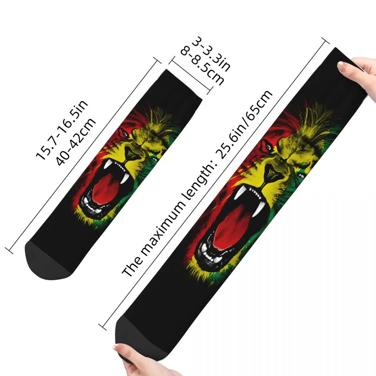 Funny Crazy Sock for Men Lion Rasta Impression Harajuku Jamaica Flag Quality Pattern Printed Crew Sock Novelty Gift