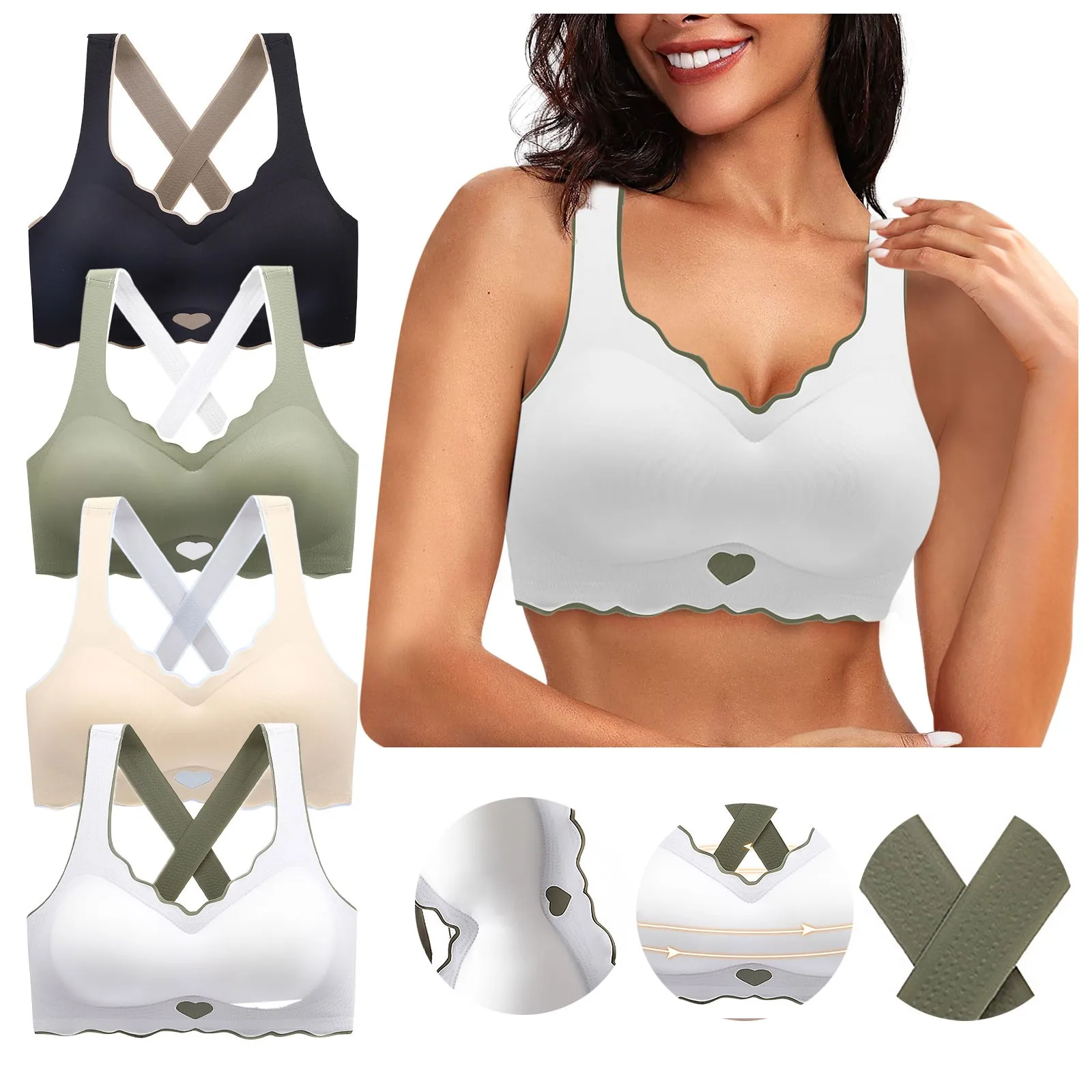 New Womens Seamless Without Steel Rings Adjustable Underwear Push Up No Wire Thin Bra Breathable Heart Patterned Female Bras