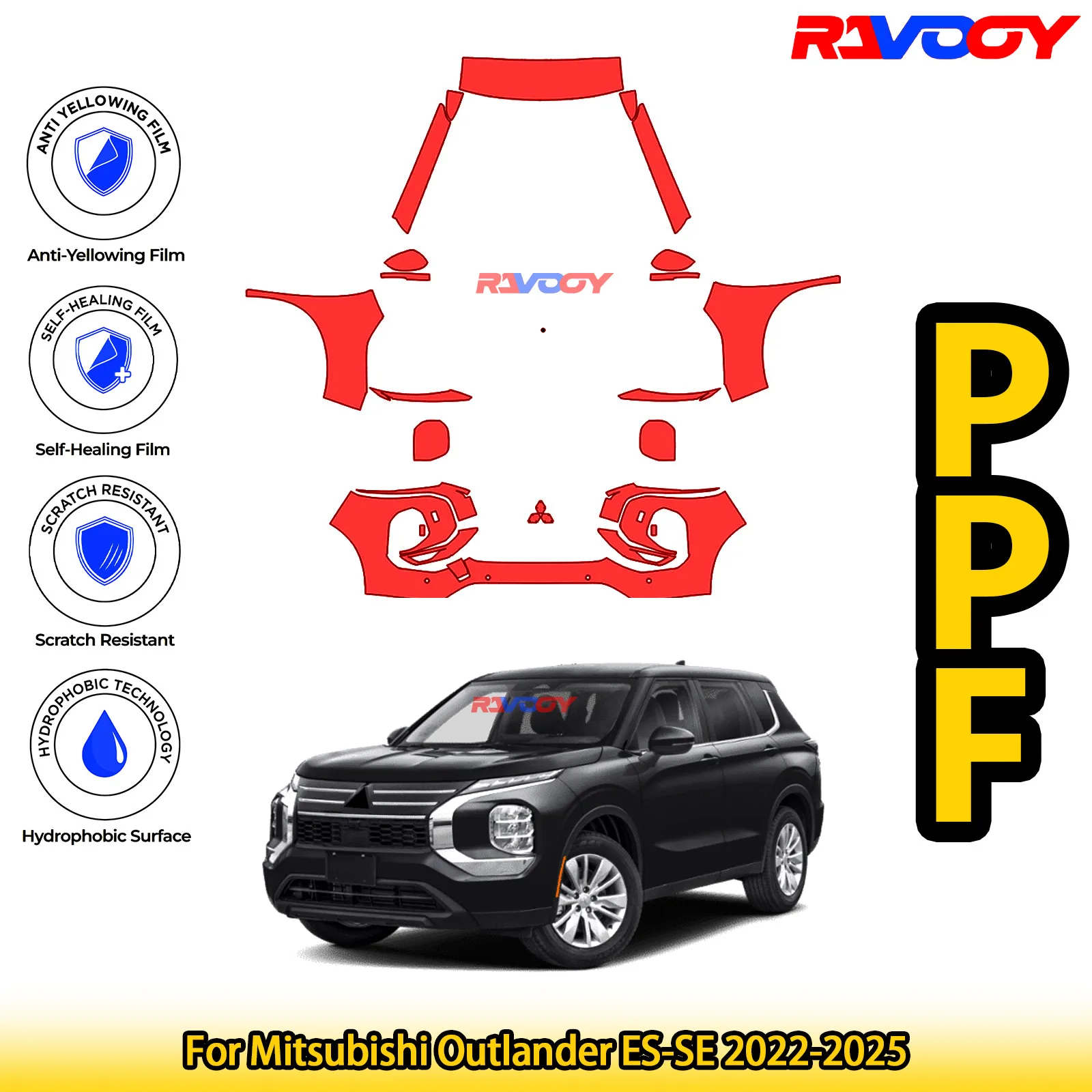 

For Mitsubishi Outlander ES-SE 2022-2025 Glossy Matte Black Precut front PPF Kit Paint Protection Film