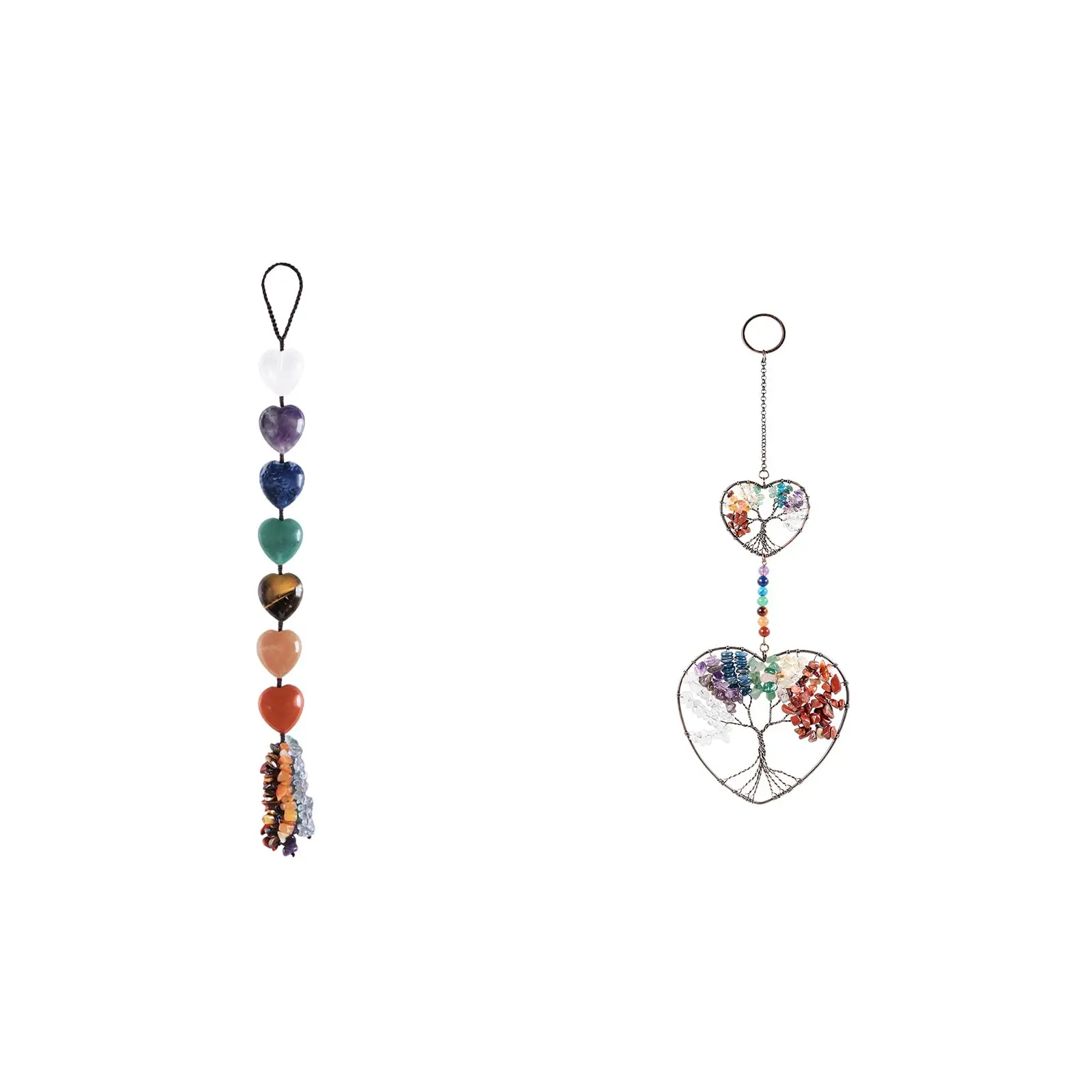 

Two-Piece Set: Seven Chakra Heart Crystal Hanging Decor And Double Heart Tree Of Life Ornament For Home Wall Car