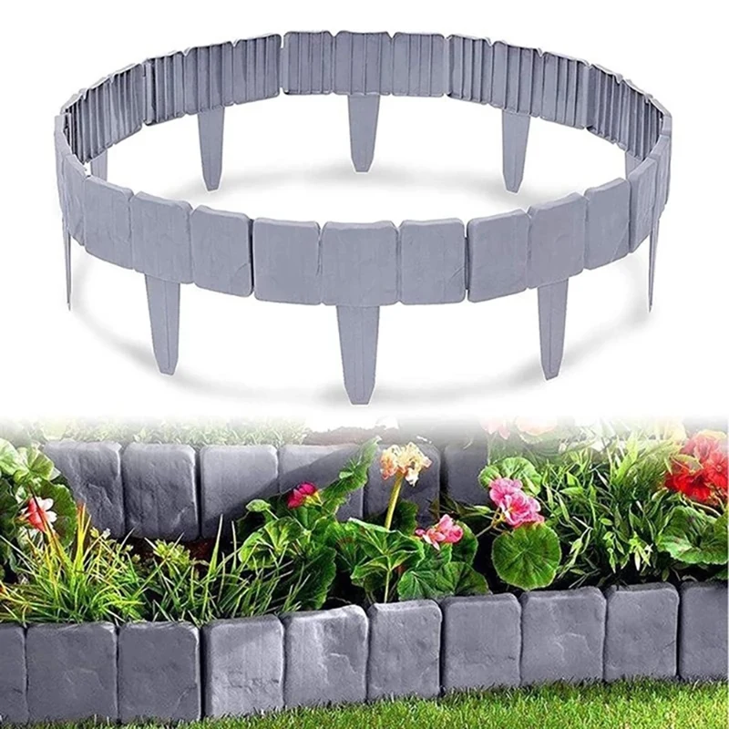 30Pcs Garden Fence Edging Cobbled Stone Effect DIY Plastic Lawn Edging Interlock Flower Bed Plant Border Decorative