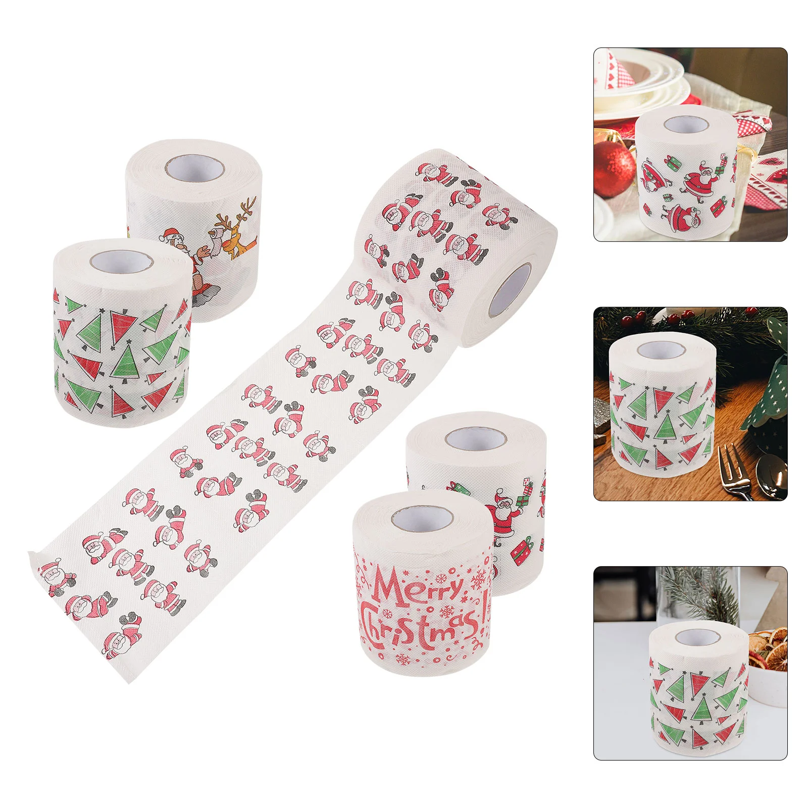 

5 Rolls Christmas Napkins Pattern Toilet Paper Set Dinner Office Tree Decorations