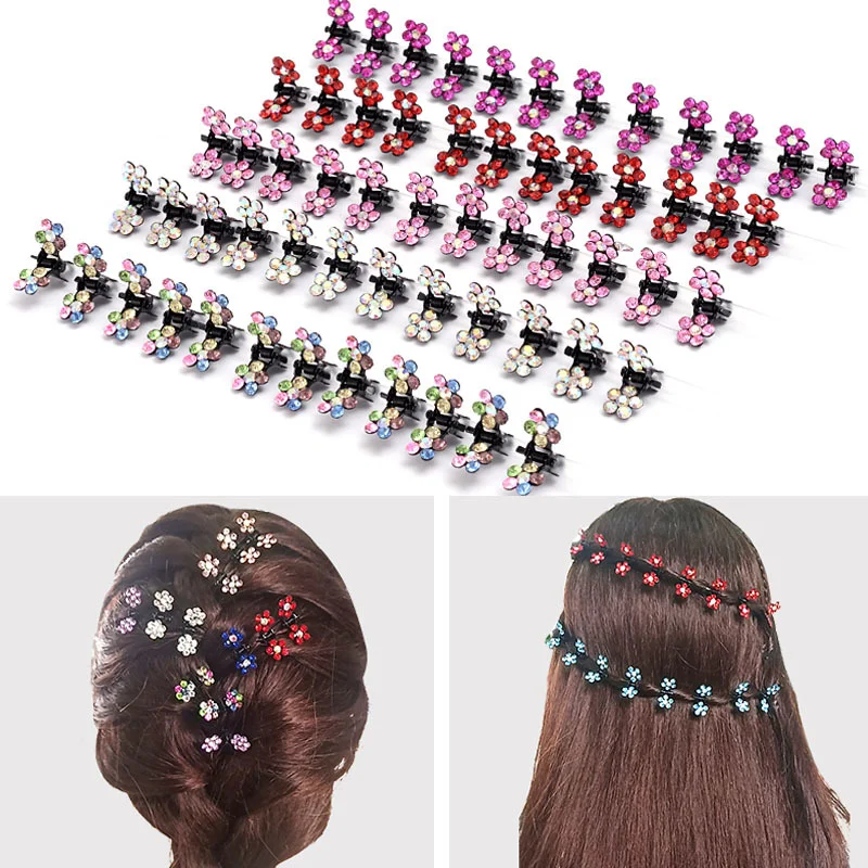 6pcs Crystal Rhinestone No-Slip Hairpins Metal Hair Clip Flower Mini Hair Clips Sweet Girl Hair Claws Headwear Hair Accessories