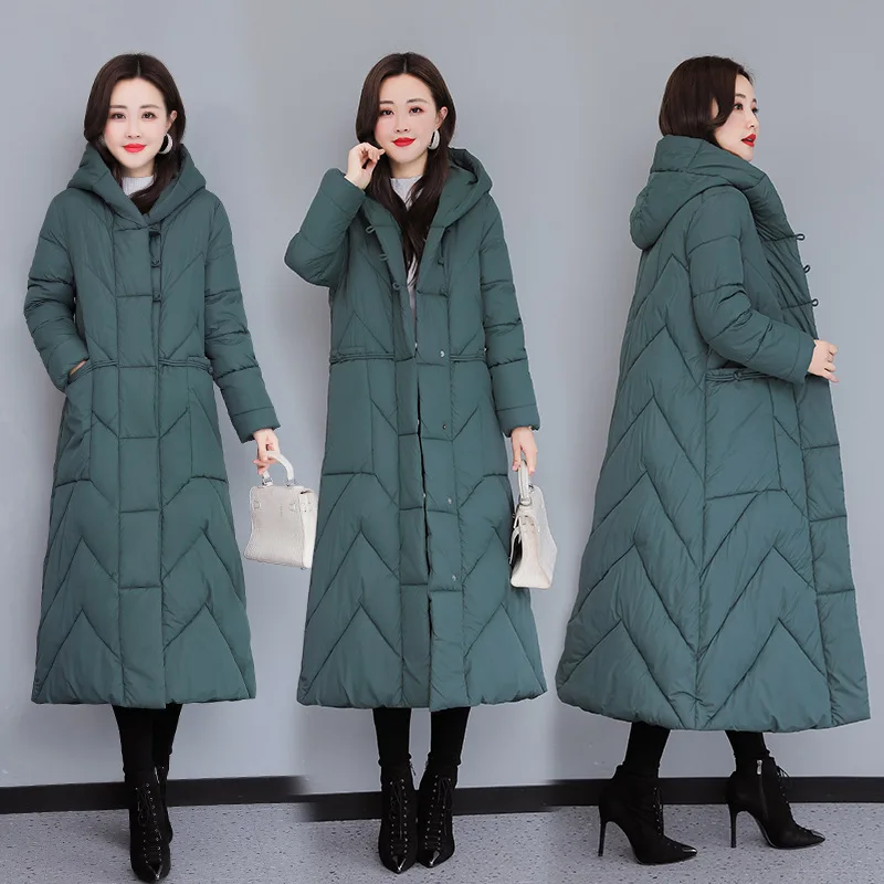 X-Long Winter Jackets Women Hooded Oversized Parkas Snow Wear Solid Thicken Warm Mother Clothing Outerwear S-3XL Coats