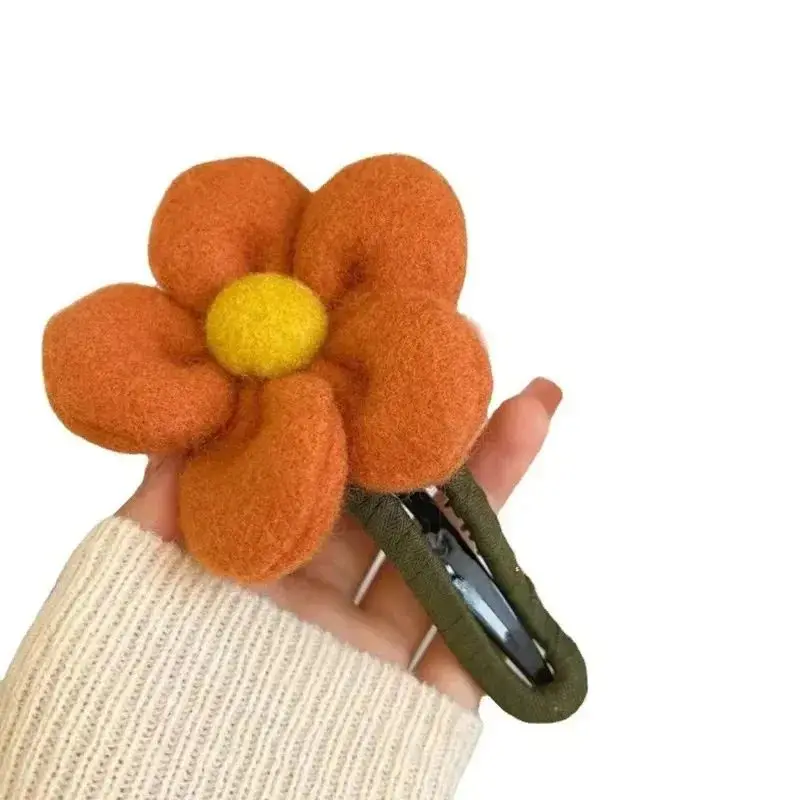 AWAYTR Autumn Winter Plush Flower Hair Claw Women Chic Duckbill Clip Hairpin Back Head Hair Clips Hair Accessories for Girls