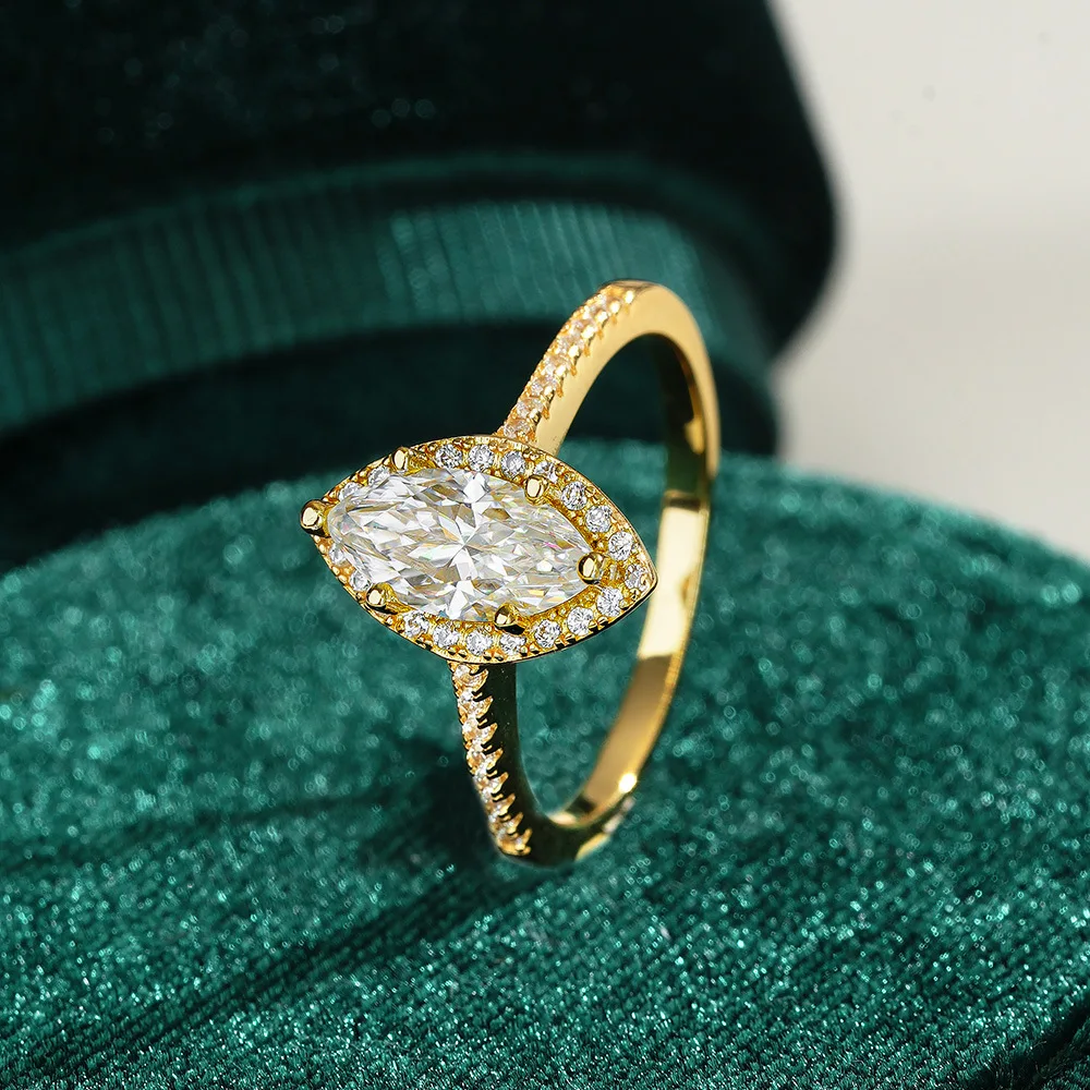Cynlo Jewelry Women's AU999 Real Gold Ring Magnolia ring ring heart-shaped plated 24K gold mossanite 1 carat