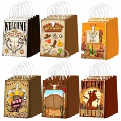 6Pcs Cowboy Birthday Party Western Cowboy Candy Bags Paper Rodeo Party Goodie Bag Wild West Gift Treat Bags
