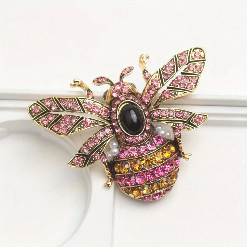 Large Vintage Rhinestone Pearl Brooch Animal Insect Bee Corsage for Men and Women Decorative Gift Pins