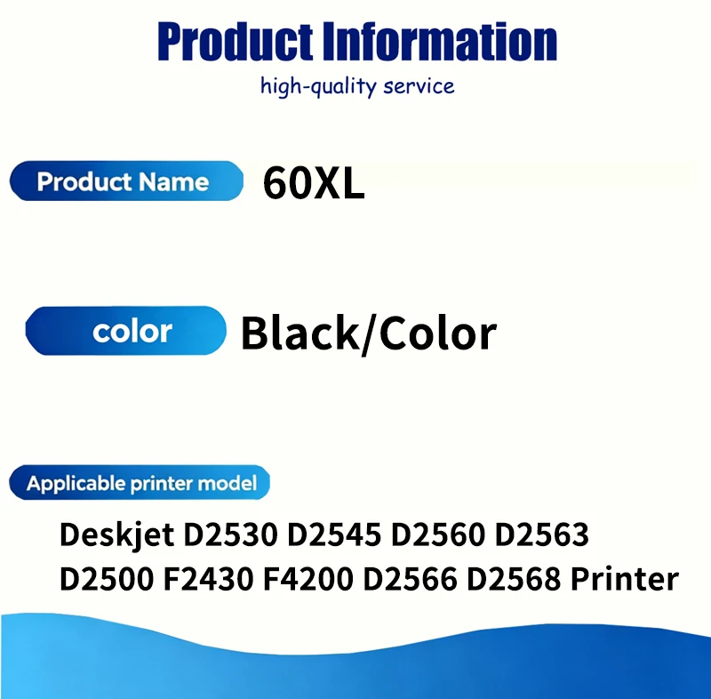For HP60XL 60 XL 60XL Ink Cartridge Compatible for HP Deskjet D2530 D2545 D2560 D2563 D2500 F2430 F4200 D2566 D2568 Printers
