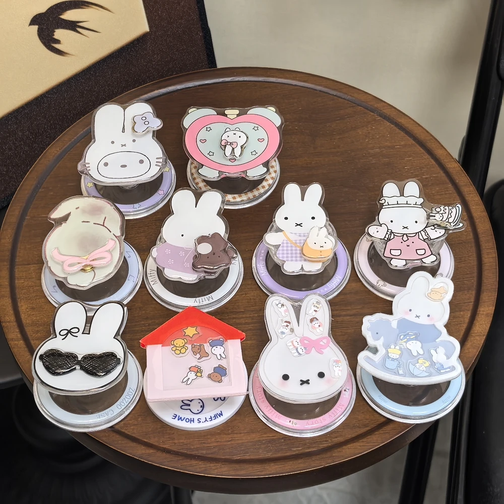 Cute Cartoon Miffy Rabbit For Magsafe Magnetic Phone Griptok Grip Tok Stand For iPhone Samsung Foldable Wireless Charging Holder