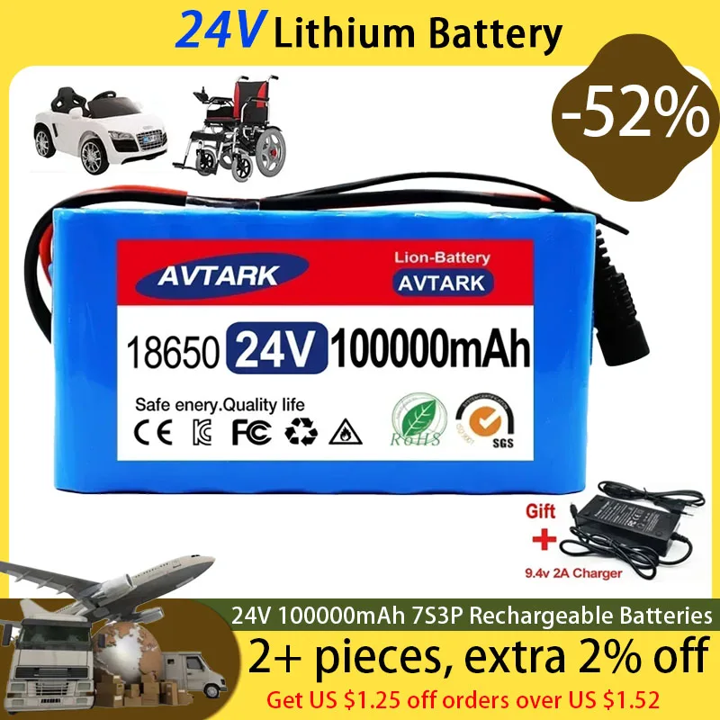 

24V Lithium Battery 24V 100000mAh 7S3P 18650 Rechargeable Batteries Wheelchair Battery 7s3p Battery Pack for Bicycle