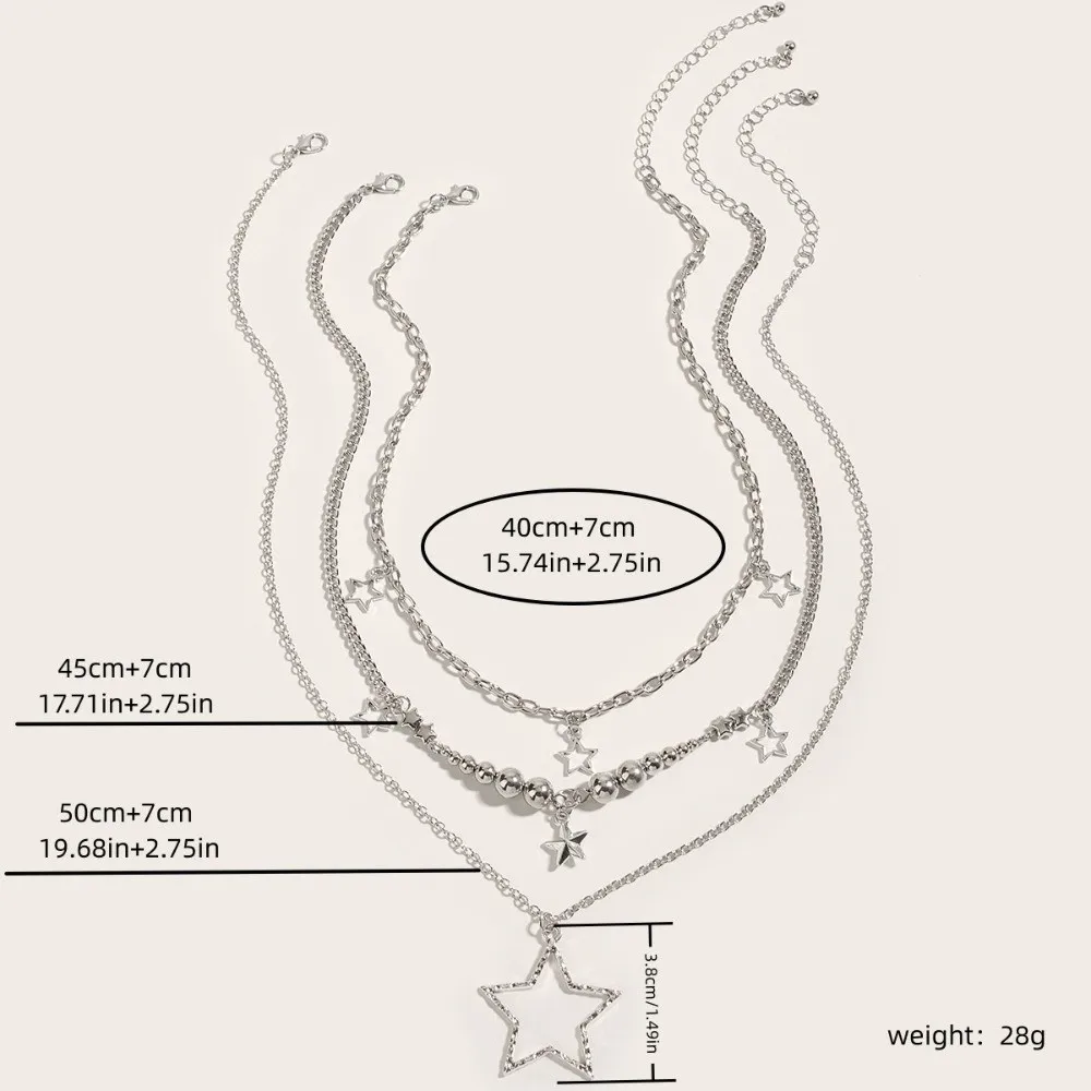 Fashion Y2K Style Star Pendant Multi Layered Silver Chain Metal Statement Jewelry