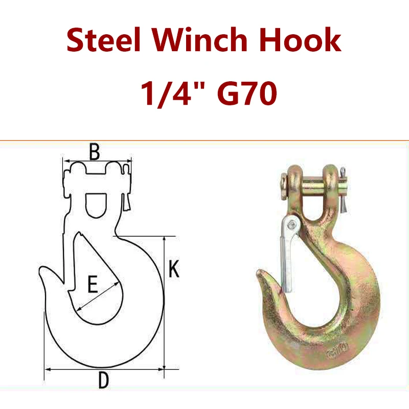 1/4 Inch Car Trailer Hook Winch Hook Clevis Slip Hook & Safety Latch Heavy Duty Forged Steel Towing Winch Hook for ATV UTV