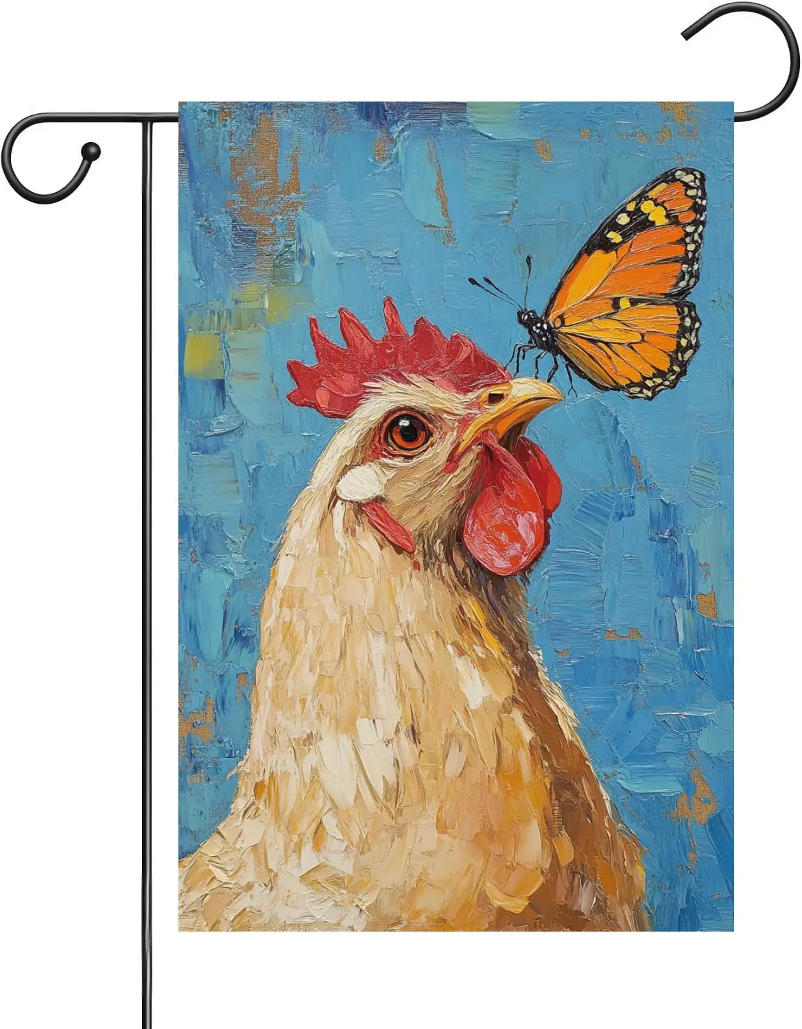 Welcome Spring Summer Chicken Butterfly Garden Flag 12x18 Double Sided Vertical Burlap, for Seasonal Holiday Farmhouse Outdo ZZM