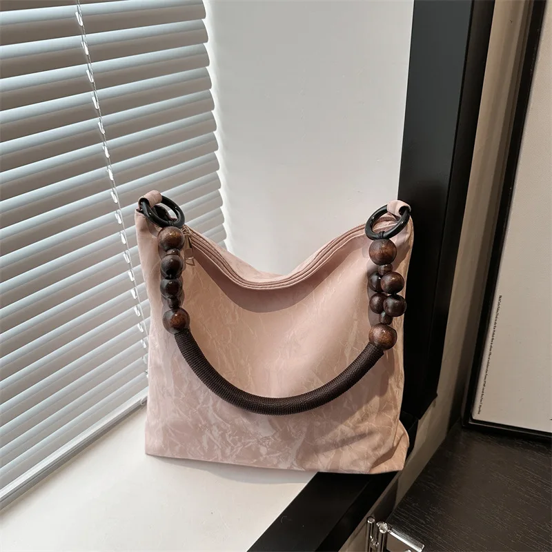 女性用ポータブルトートバッグ,大容量トートバッグ,カジュアル,木製ビーズ,無地,ファッショナブルな質感,シンプル,アウトドアスタイル,夏
