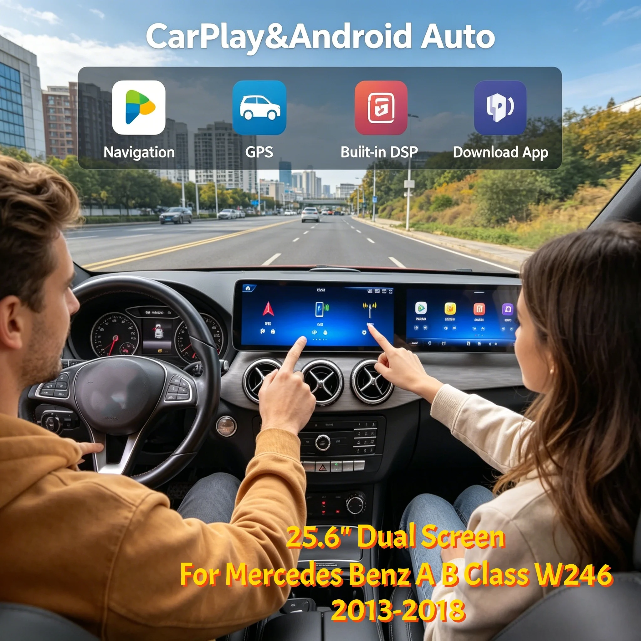 RHD LHD Dual Screen Android For Mercedes Benz A B Class GLA CLA W245 W246 W176 X156 C117 2013-2019 Car GPS Carplay Multimedia
