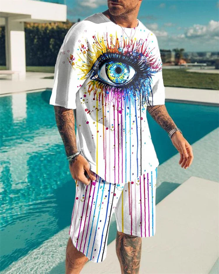 Summer Men's Sets Men's Clothing 2 Piece Outfit of Sportswear Short Sleeve Streetwear T-shirt Set Tracksuit New Smiley 3D Print