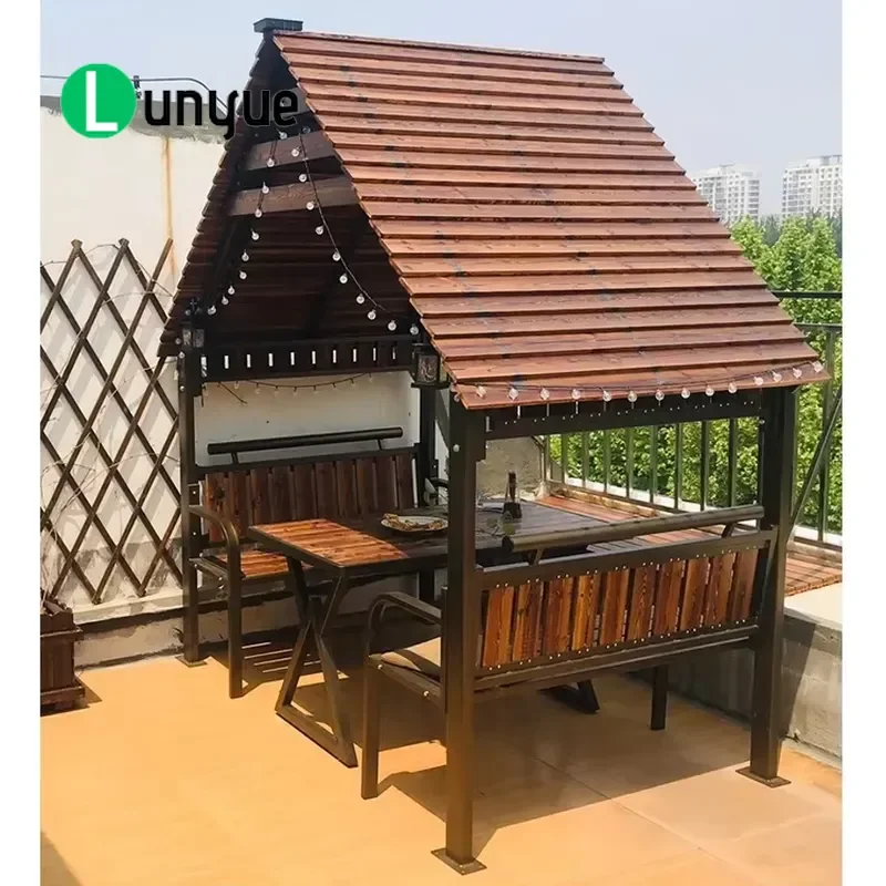 Wooden Garden Gazebo with Table Outdoor Patio Furniture Wooden Terrace Pergola for Backyard Lawn Cheap Wholesale Bulk