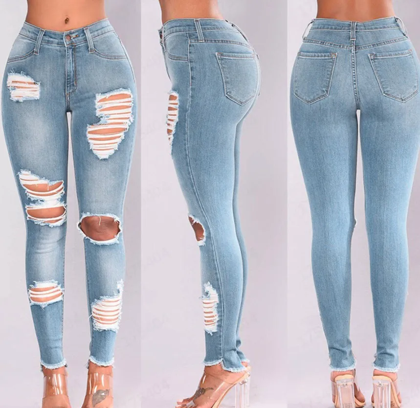 Big Size Womens Jeans Scratch Jeans Casual Pencil Pants