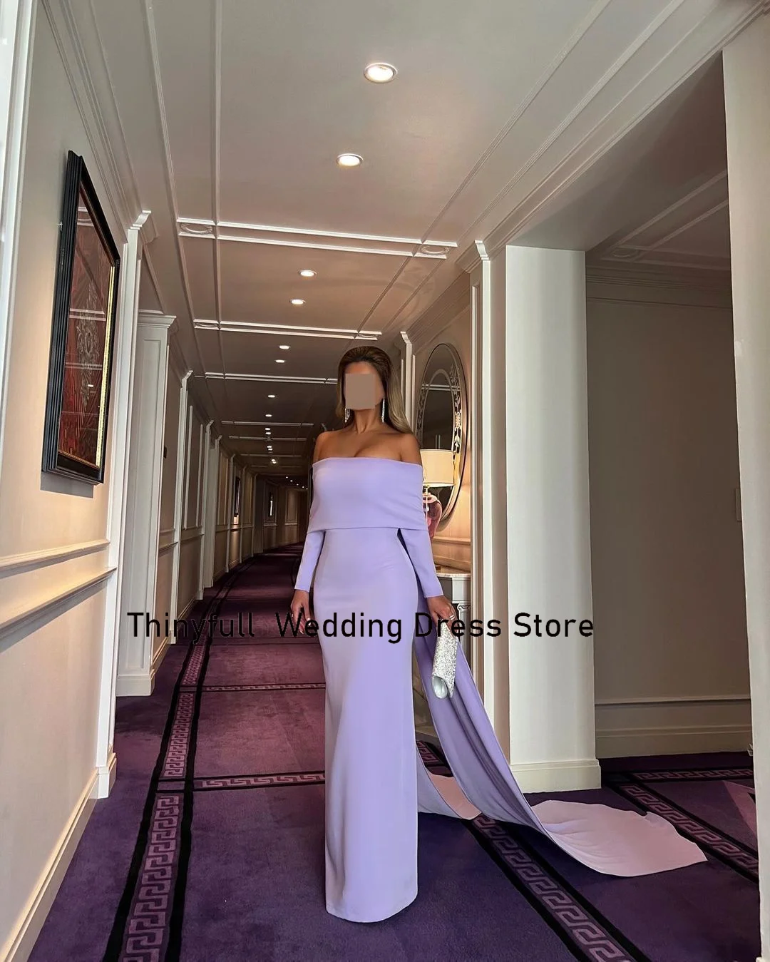 Thinyfull Mermaid Satin Arab Prom Dresses Strapless Long Sleeves Off Shoulder Evening Dress Formal Occasion Gown Robe De Soirée