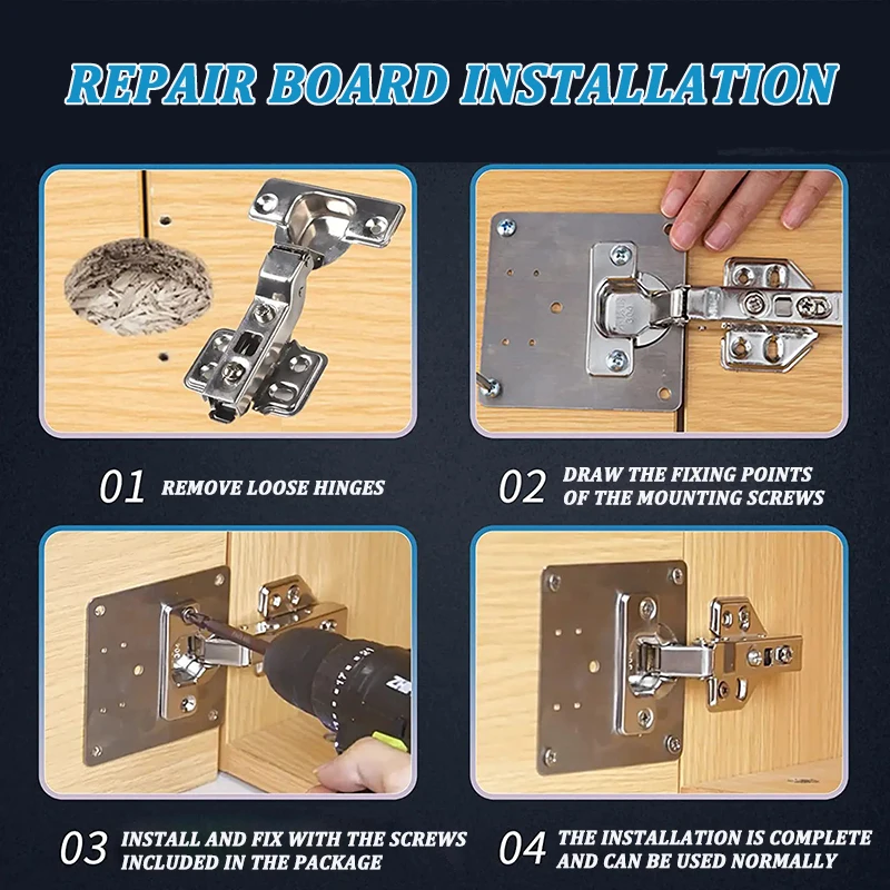 Placa de reparación de bisagra de armario de cocina, placa de fijación de acero inoxidable para muebles, cajones, mesas, armarios, ventanas y