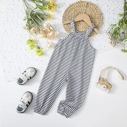 Girls Striped Overalls Stretchy Denim Jumpsuit Toddler Baby Girl Romper Spring Autumn Clothes Casual Outfit Birthday Gift